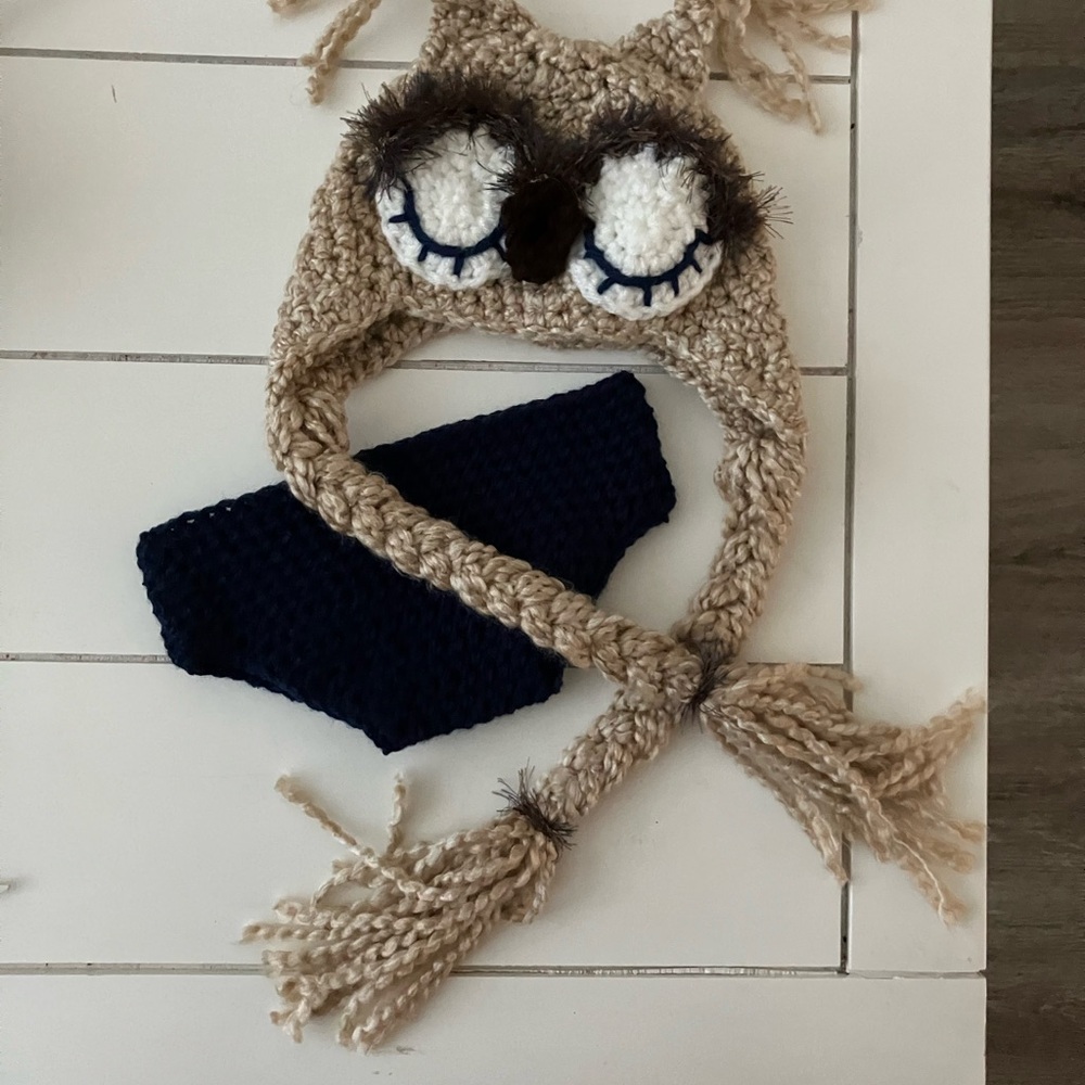 Adorable Owl crocheted Hat and Scarf Set for Kids